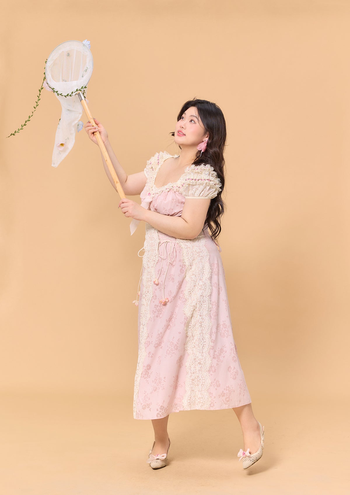 theredthread S lace up curve dress グレー