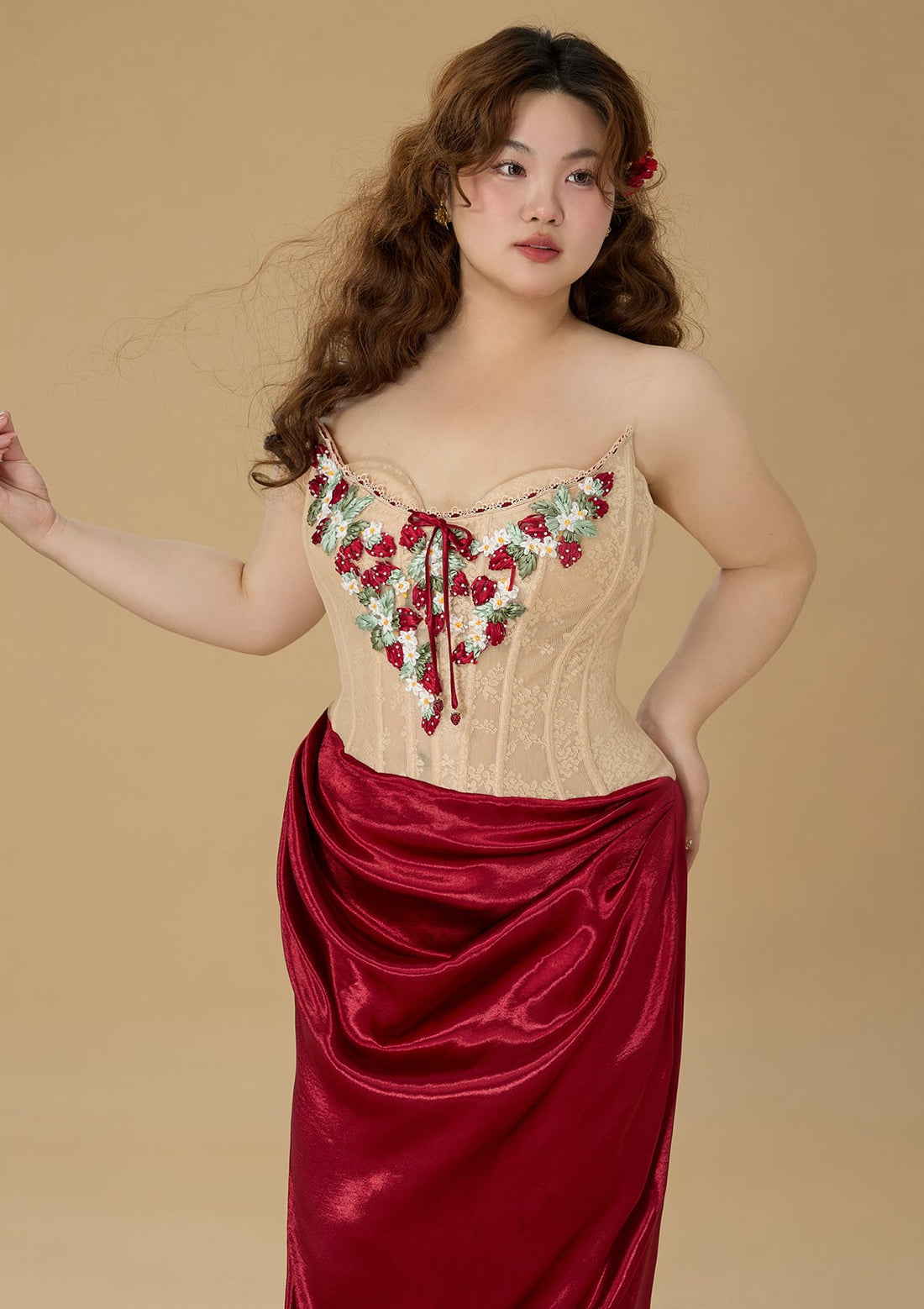 Curve &amp; Plus Strawberry Pinot Noir Corset Dress