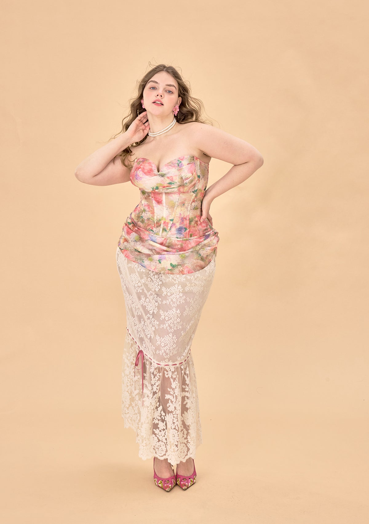 Curve &amp; Plus Floral Mirror Corset